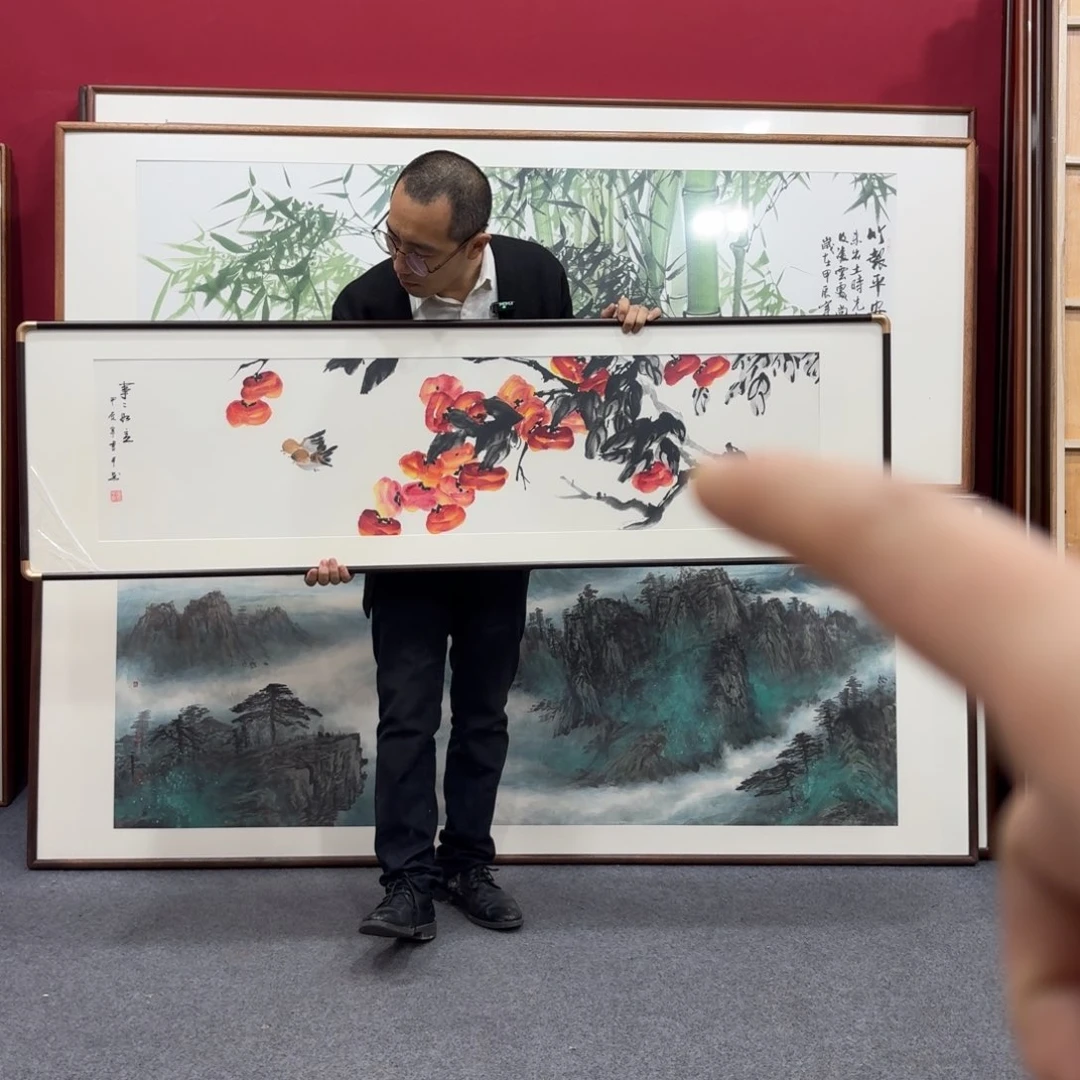 国画带框绘画160/45尺寸柿子