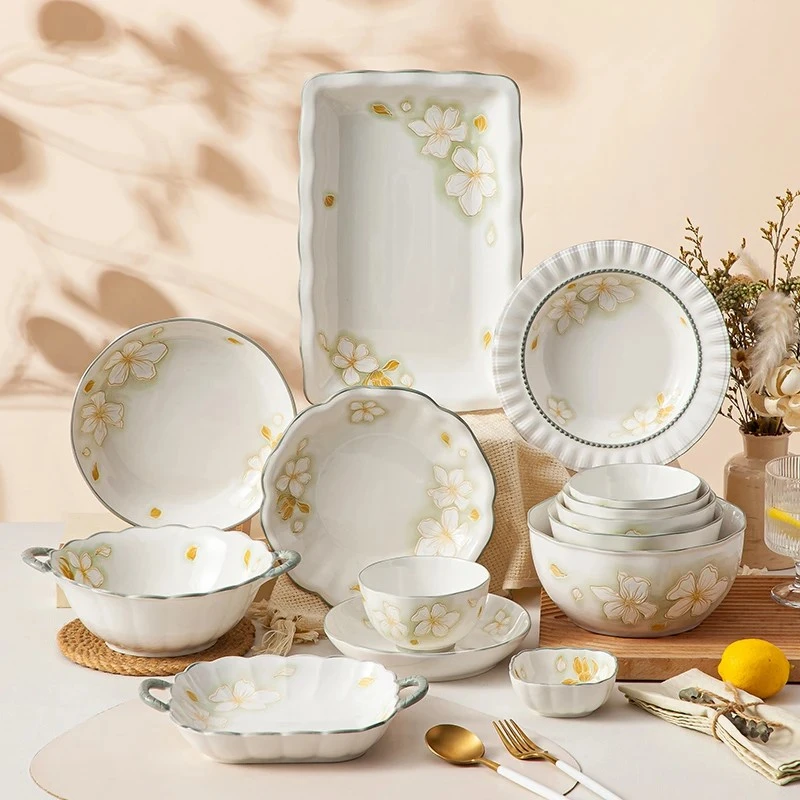 新款黄金叶餐具系列礼盒套装陶瓷餐具套装乔迁之喜新居碗盘套装