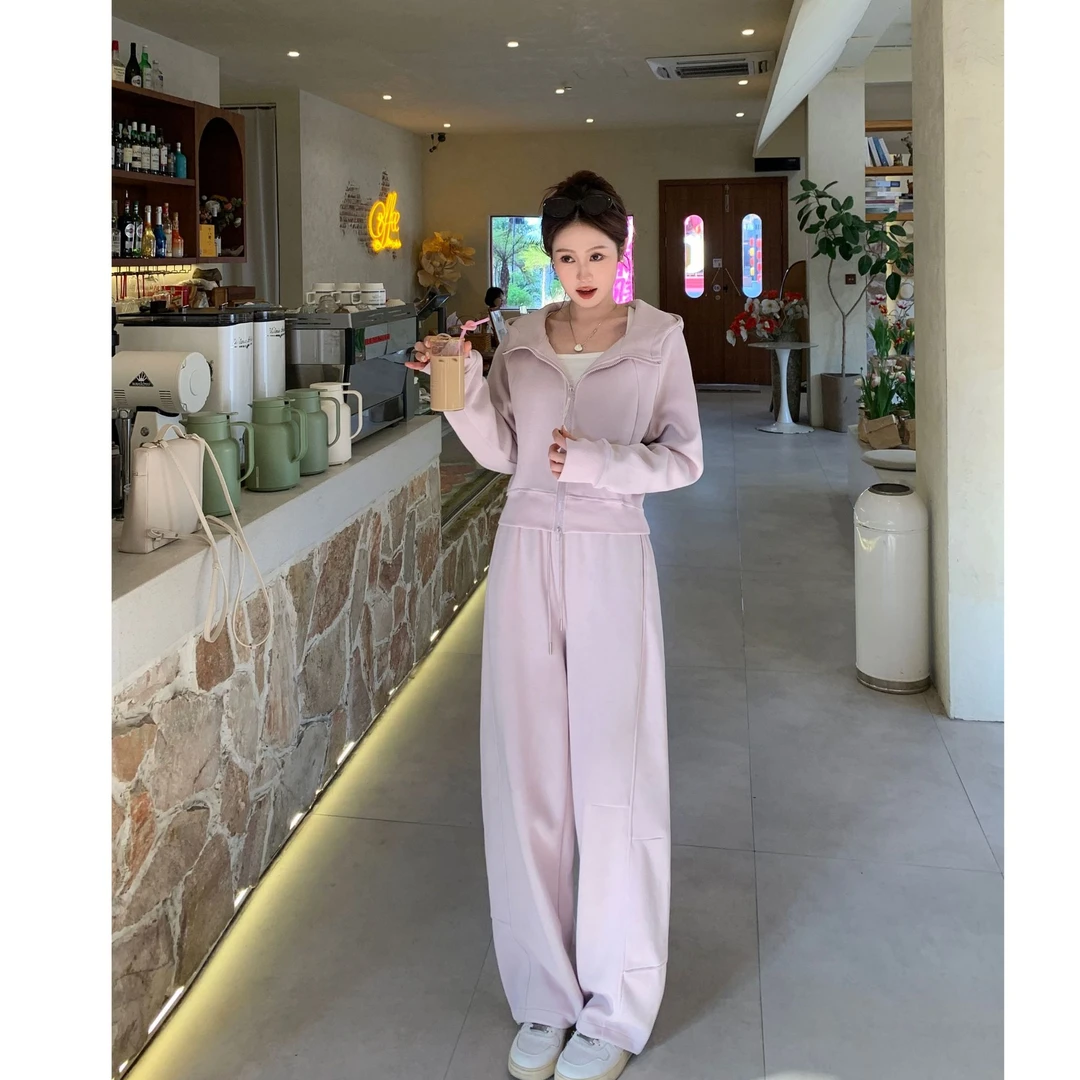 欧若风秋季新款网红爆款连帽时尚气质休闲收腰显瘦运动卫衣套装女