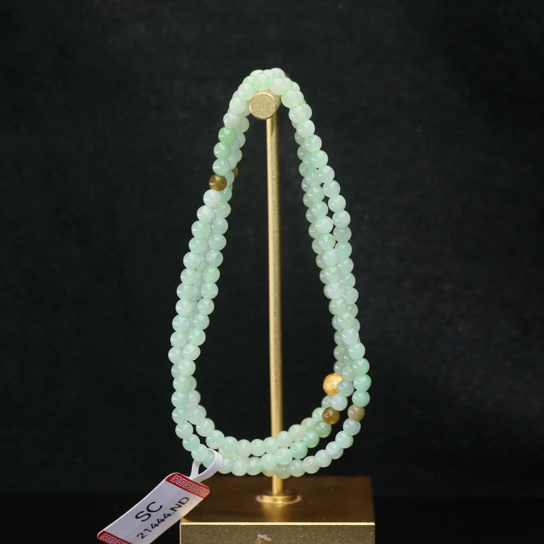 4天然缅甸翡翠A货绿珠链/600971/上海嘉禾拍卖