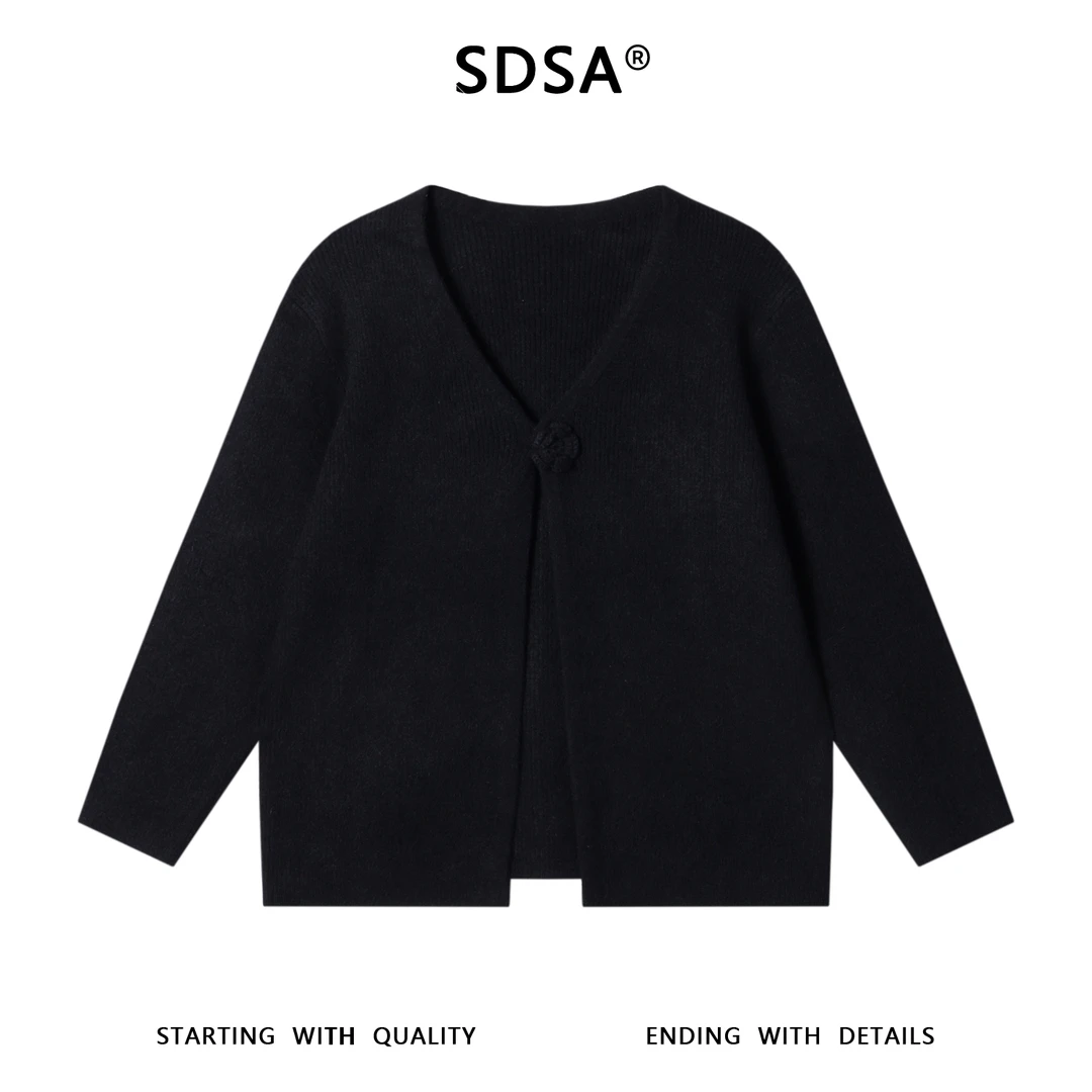 SDSA男士秋冬新款轻奢痞帅男装韩版纯色V领开衫针织衫网红款毛衣