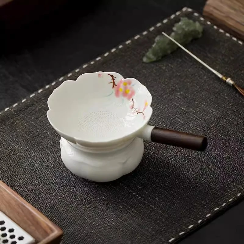 白瓷手绘茶漏茶滤一体陶瓷茶叶滤茶器家用茶隔功夫茶具配件