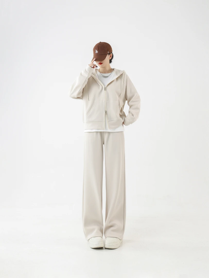 8826秋冬加绒卫衣套装女百搭连帽阔腿潮流运动休闲