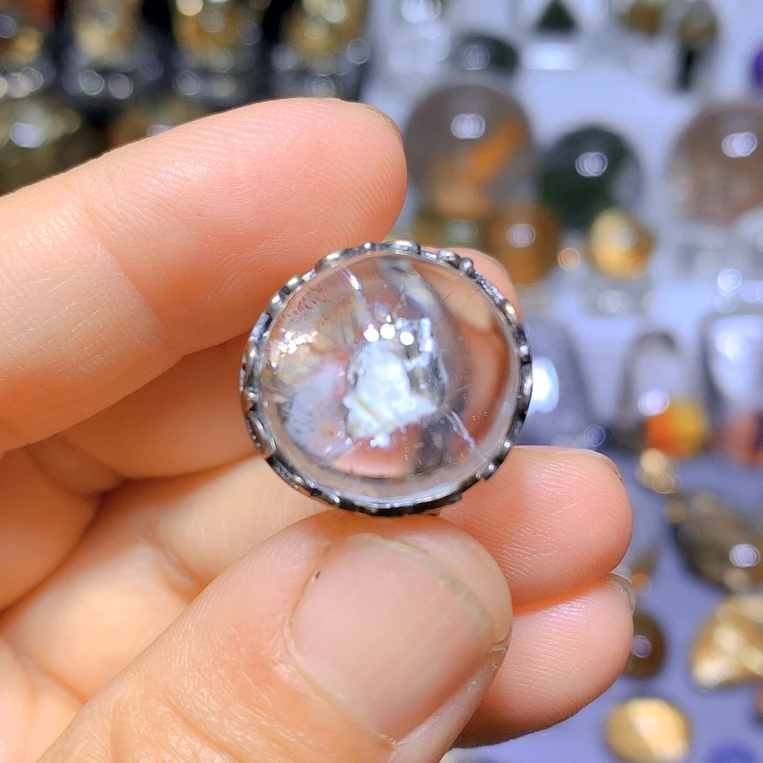 戒指银S925镶嵌水晶天然水晶