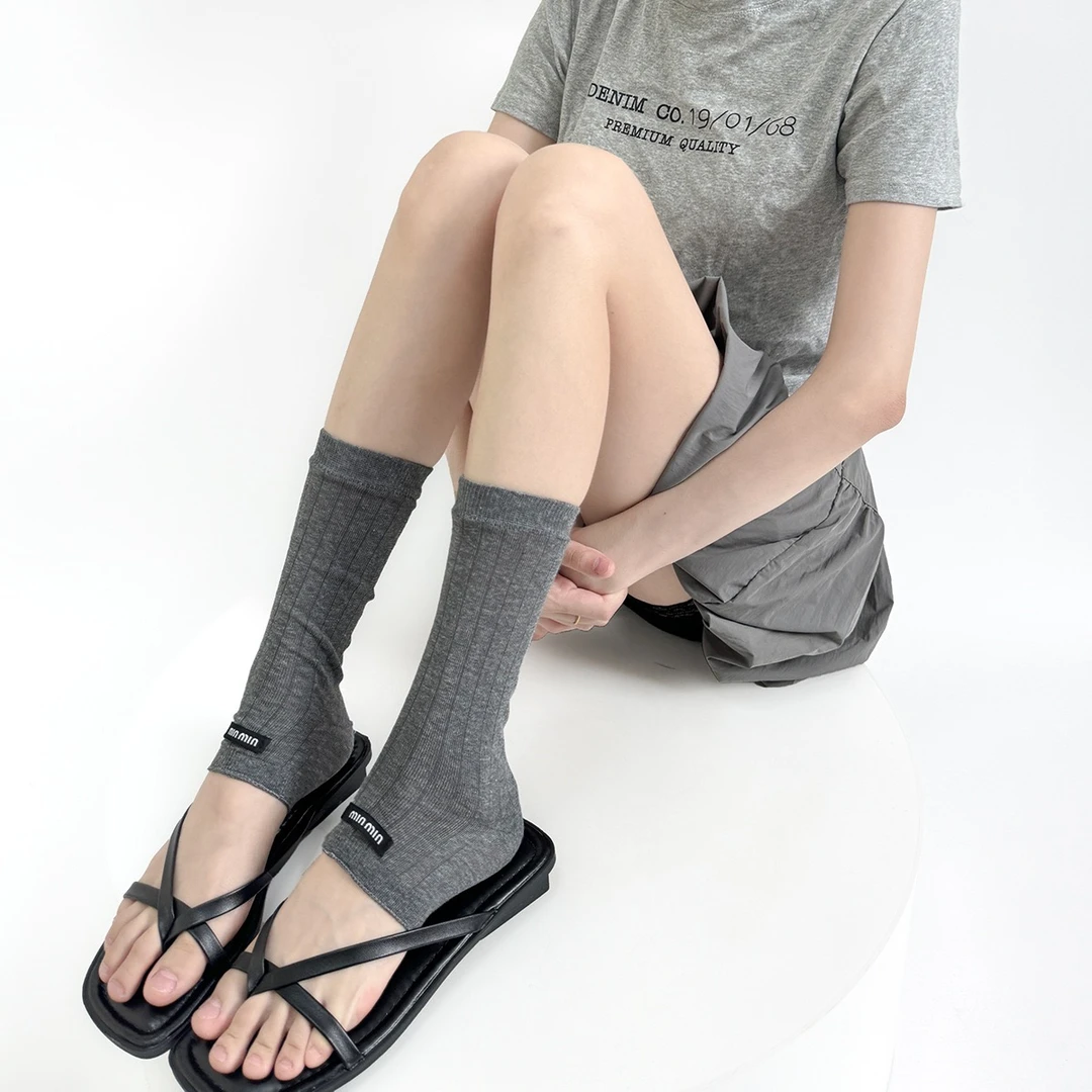 夏季薄款半掌袜子女布标设计款透气吸汗百搭踩脚袜套简约时髦腿套