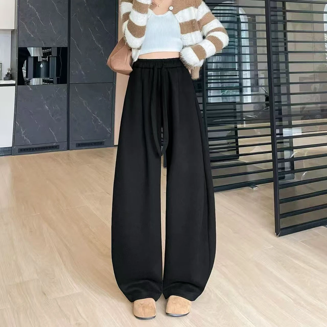 休闲裤女常规秋冬休闲裤矮个子胖mm直筒裤宽松秋冬糯米弯刀裤加绒