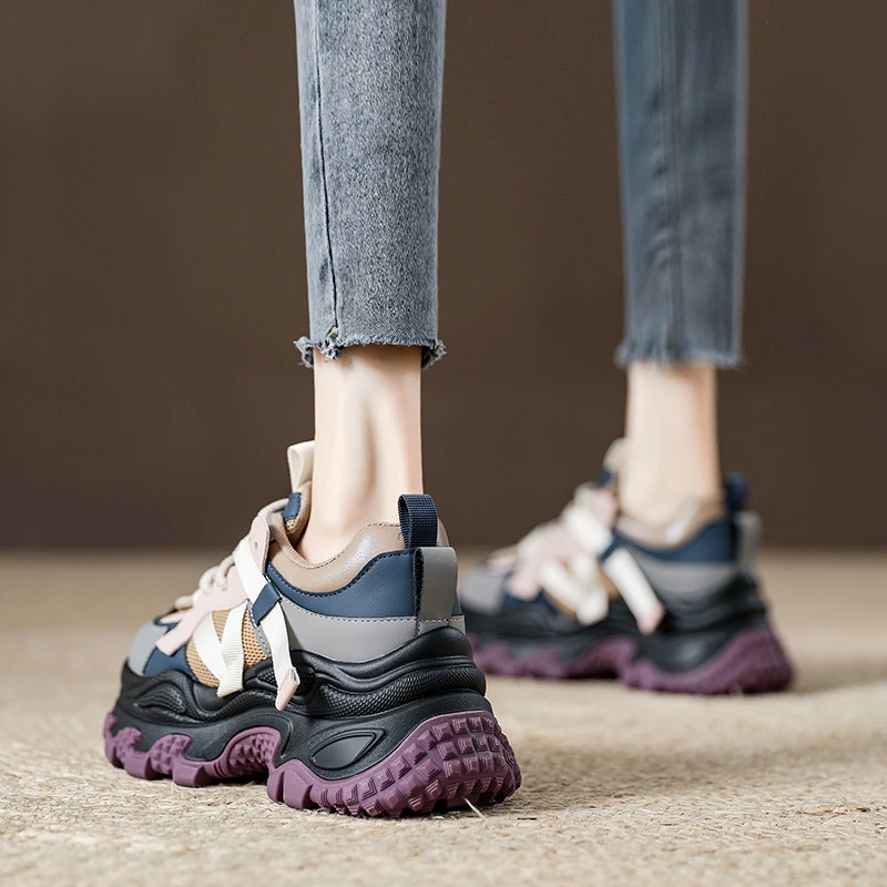 真皮厚底增高老爹女2025新款网面透气拼色运动鞋夏季透气女鞋