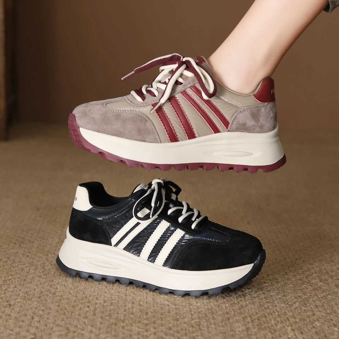 真皮阿甘德训鞋女厚底防滑2025新款秋百搭防滑老爹鞋不累脚运动鞋