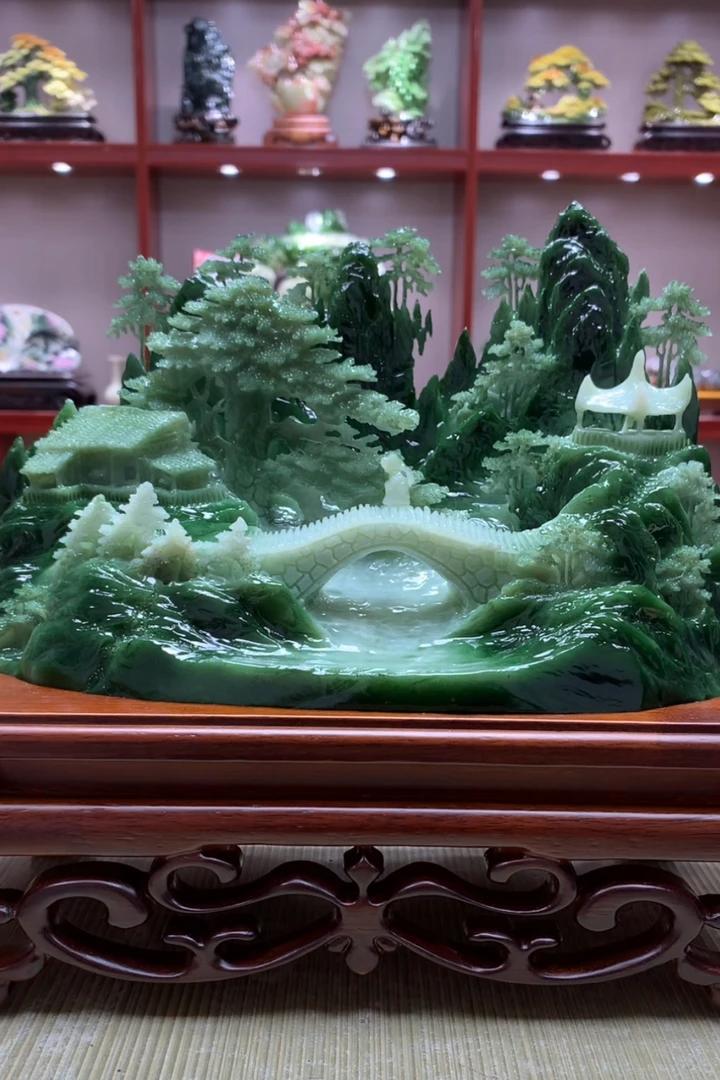 8954家居装饰摆件玉石雕刻电视柜玄关新中式创意书房山水花鸟白菜