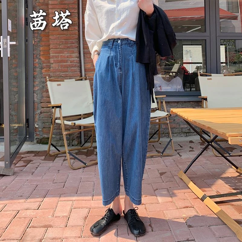 香蕉裤2025年夏季薄款新款春秋阔腿牛仔裤女宽松哈伦九分老爹裤子