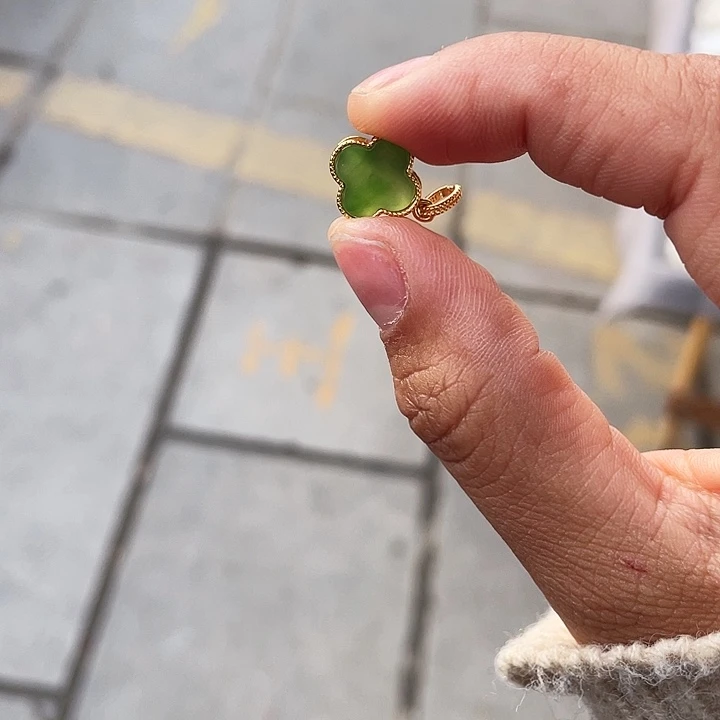 和田玉吊坠(不含链)银S925镶嵌碧玉四叶草吊坠(H)