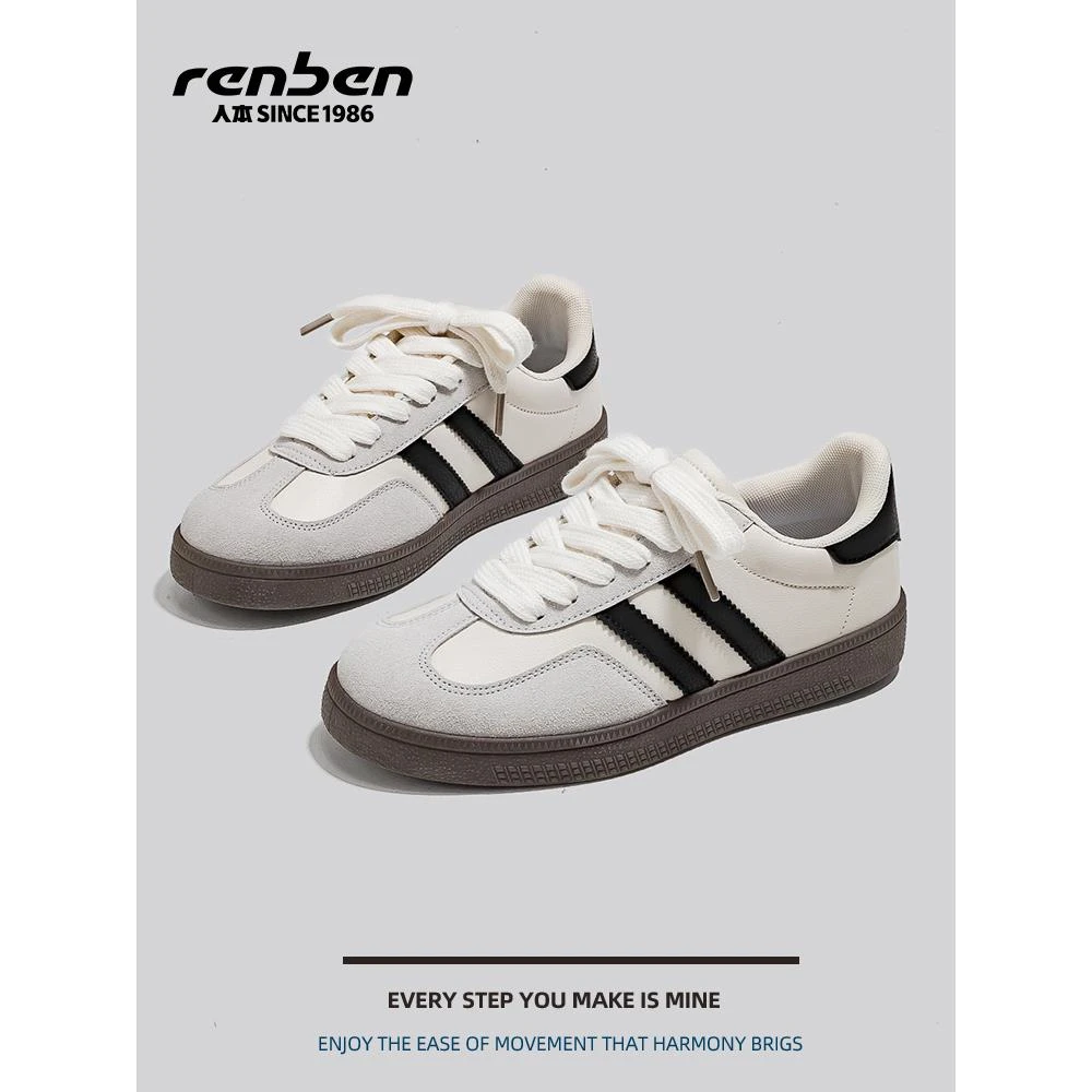 人本德训鞋女2025春秋新款低帮厚底百搭学生休闲复古阿甘鞋小白鞋