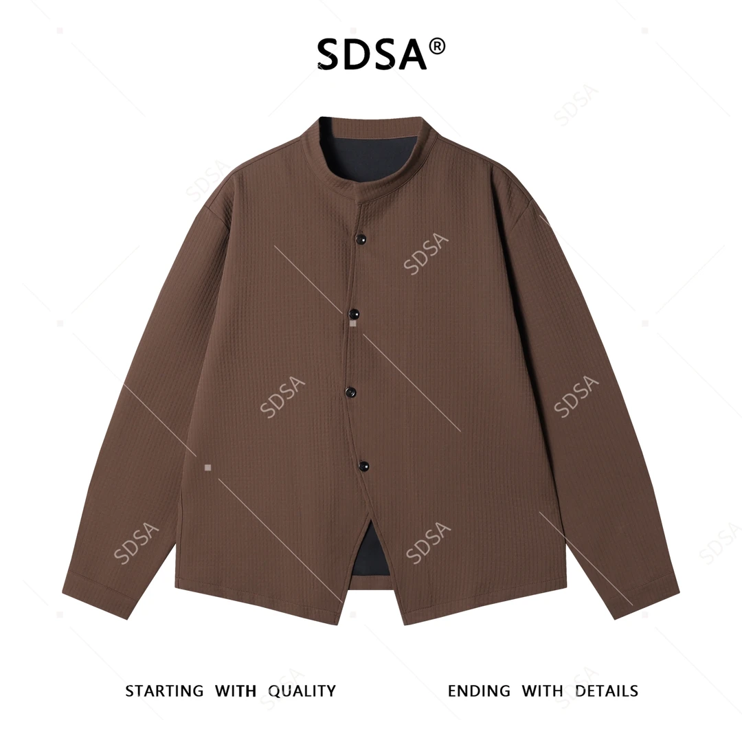 SDSA男士秋冬新款痞帅男装纯色小格子立领纽扣开衫外套时尚夹克潮