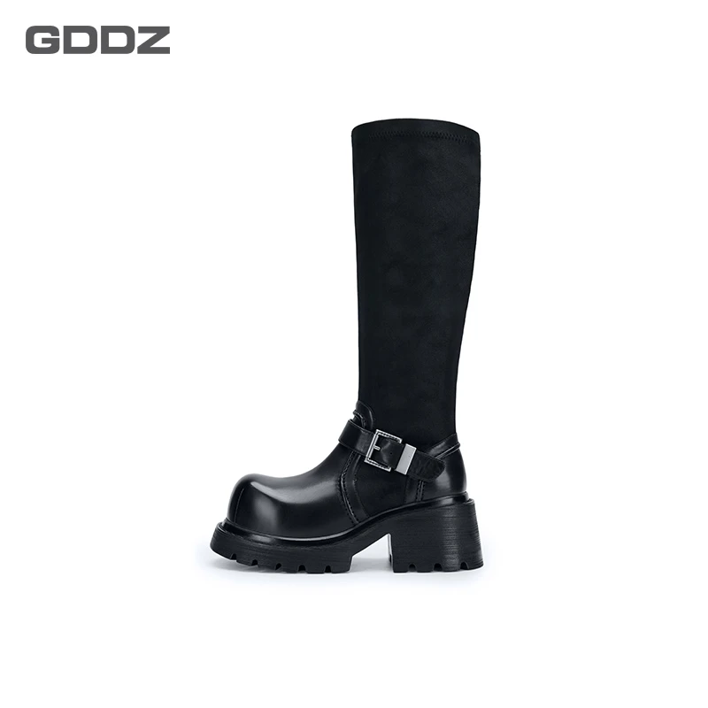 厚底增高显瘦弹力靴女粗跟袜靴瘦瘦靴高筒不过膝长靴GD-250832