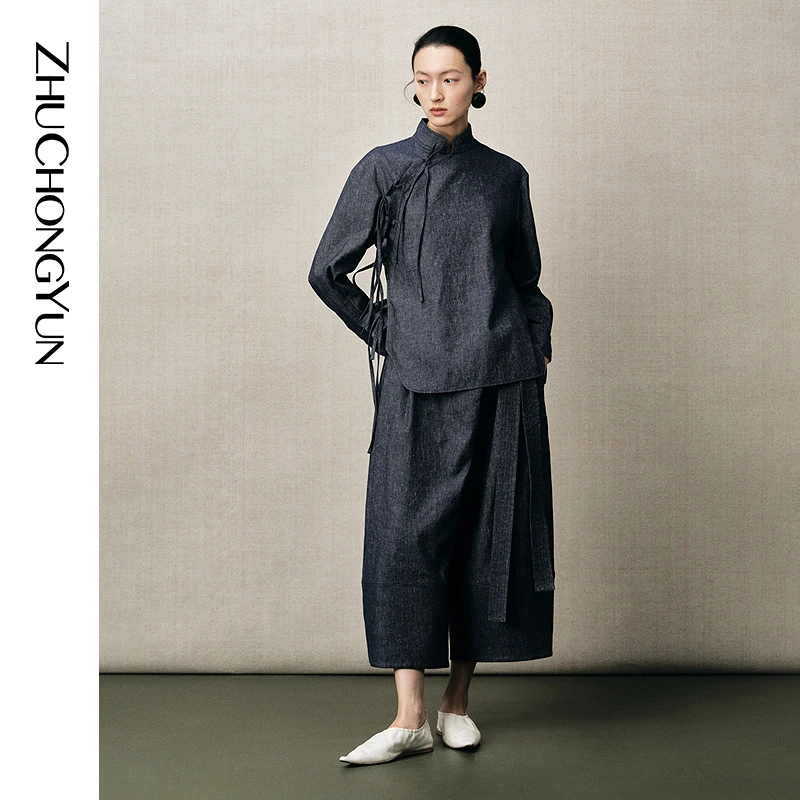 ZHUCHONGYUN秋宽松廓形腰带复古牛仔七分裤C1EG33065