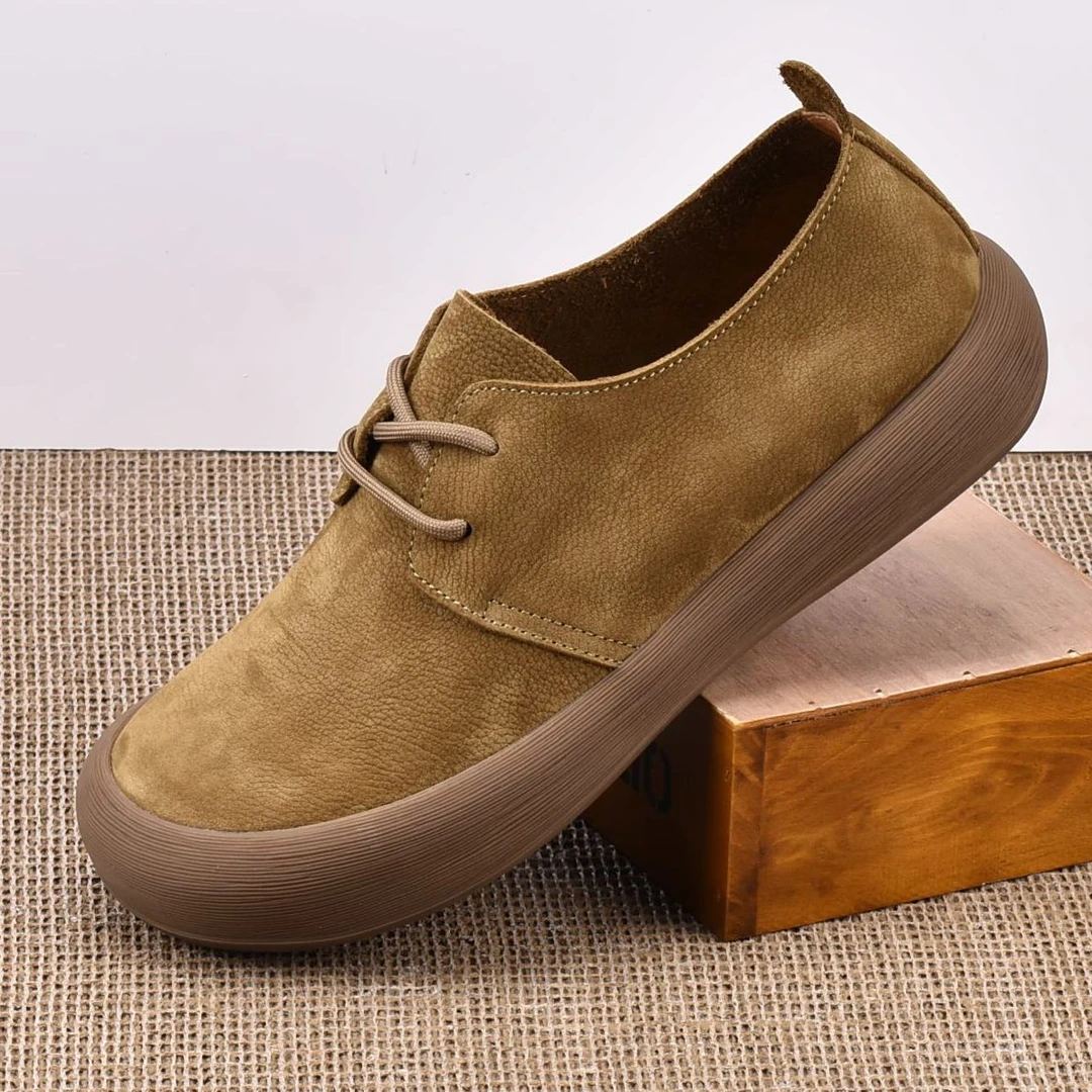 平底男士英伦复古百搭舒适真皮男鞋爸爸鞋透气软底系带休闲男皮鞋