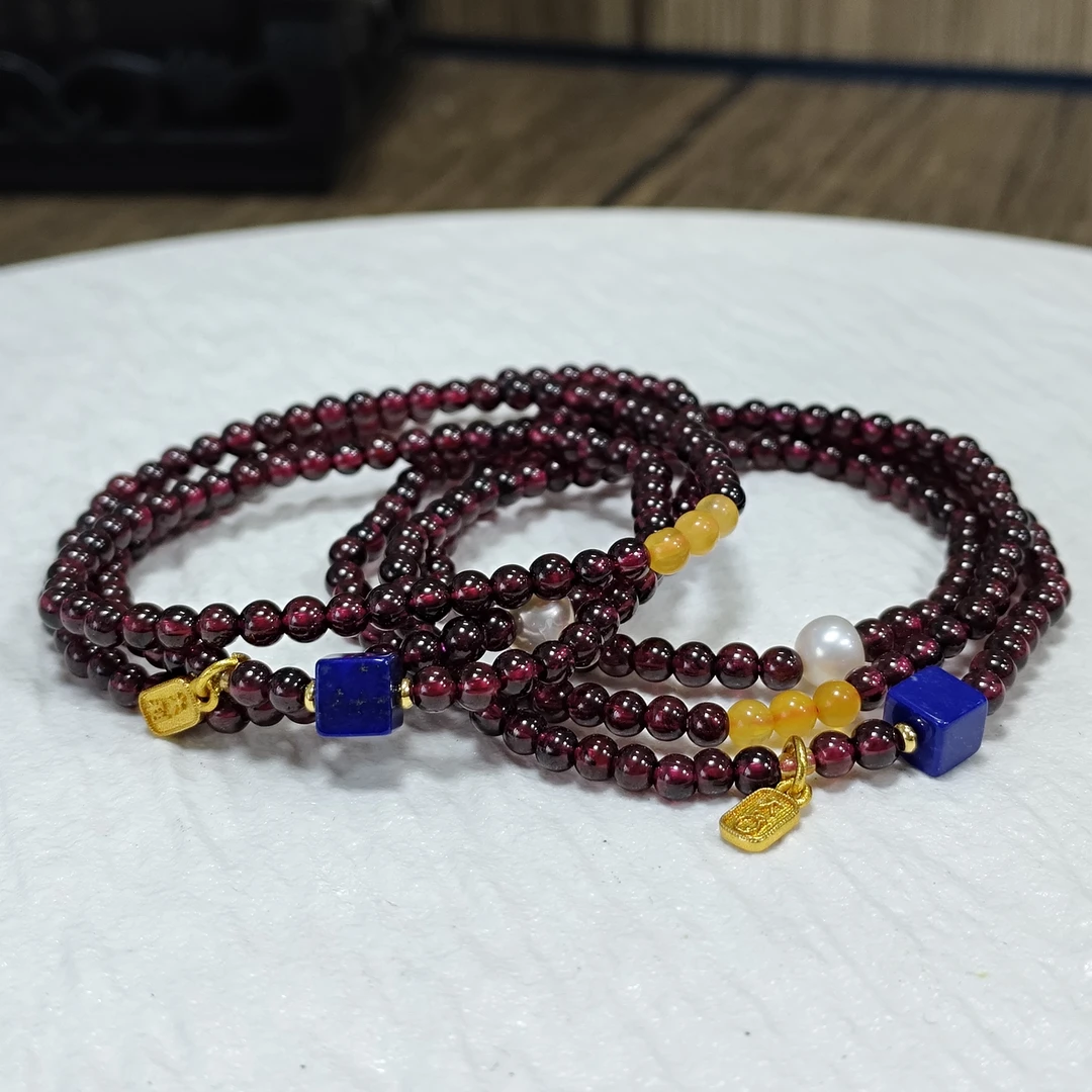 【拾晶轩】天然石榴石三圈手链 多样式发一件 约3mm 1931BB