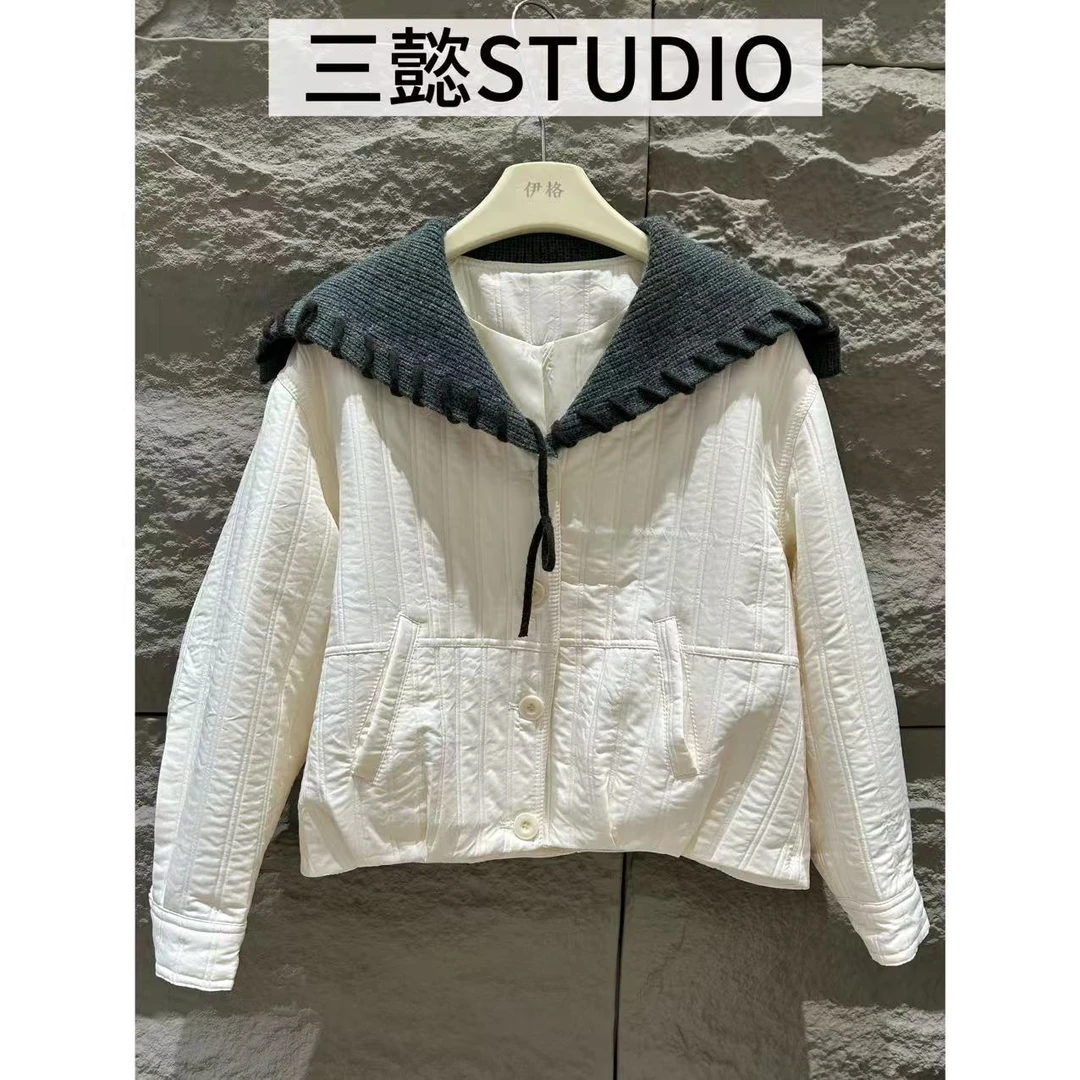 【三懿服饰】秋季新款大翻领拼接设计感时尚百搭夹棉外套-5834