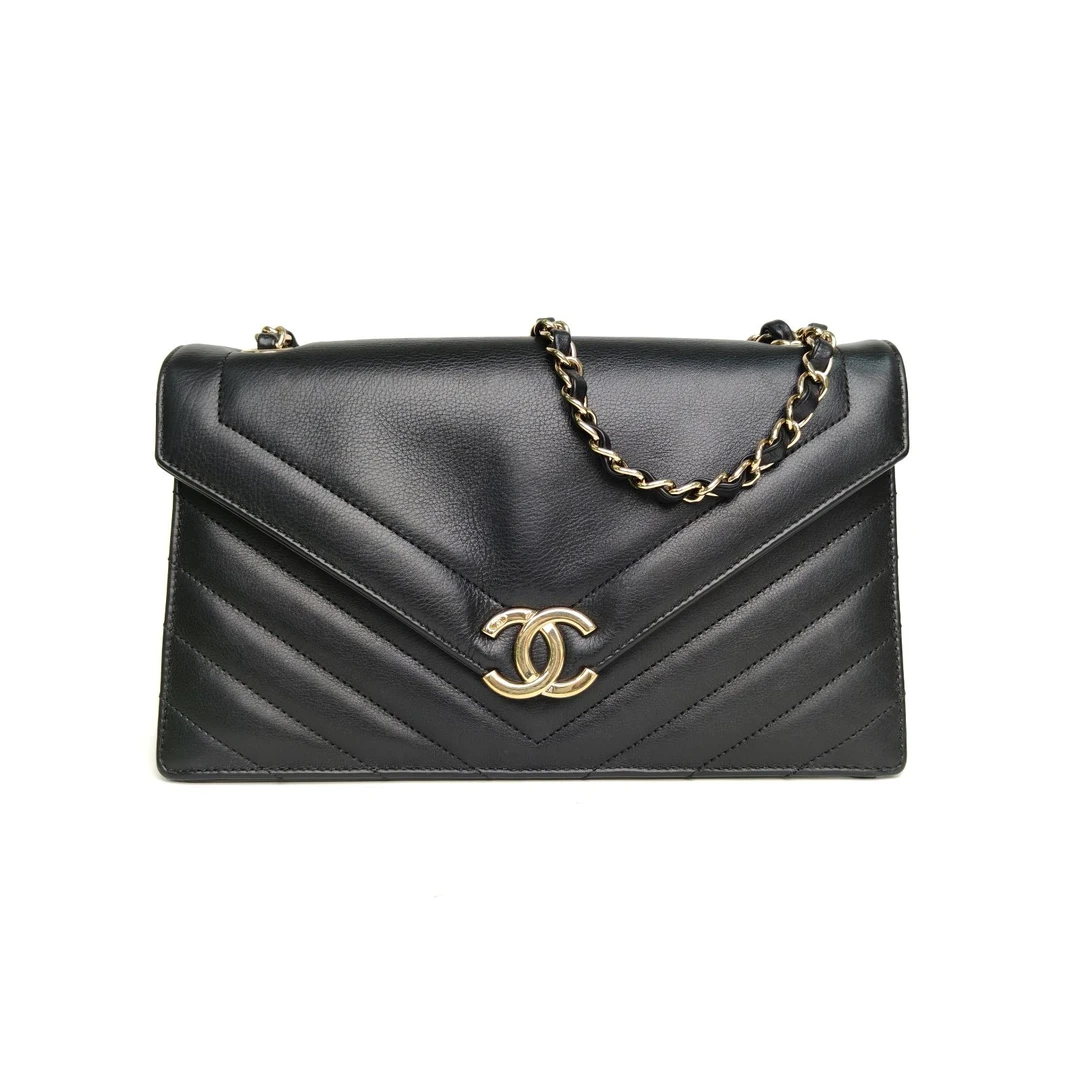 95新 Chanel/香奈儿 【双双】 27开 CF 季节款口盖包 信封包 中号