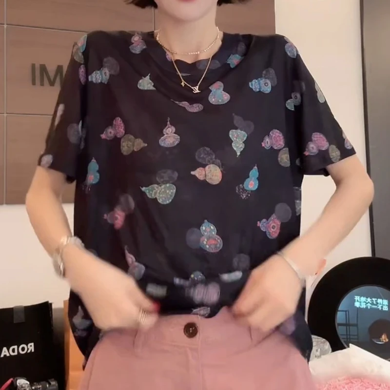 2025夏季新款葫芦拼接印花短袖时尚百搭T恤LK2503982