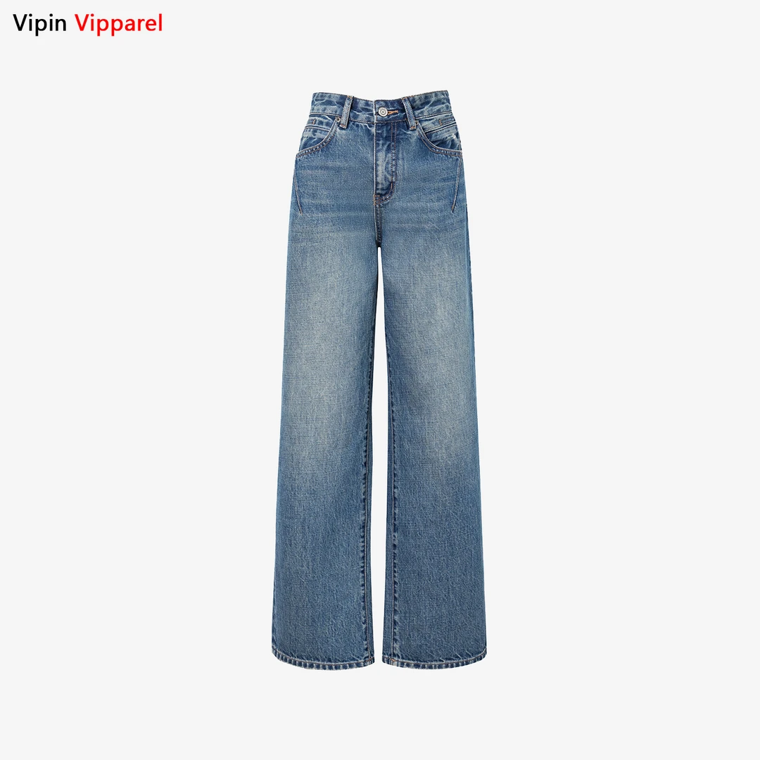 蓝色直筒裤女2025新款软牛仔高腰宽松显瘦百搭复古港风穿搭