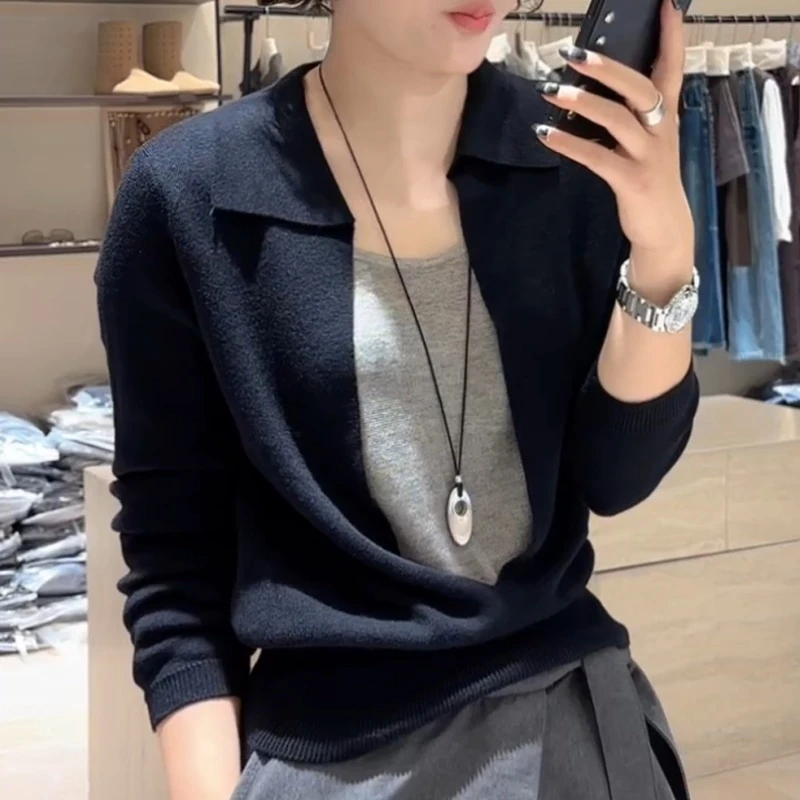 秋季新款气质百搭款长袖设计感假两件针织上衣LK2505819