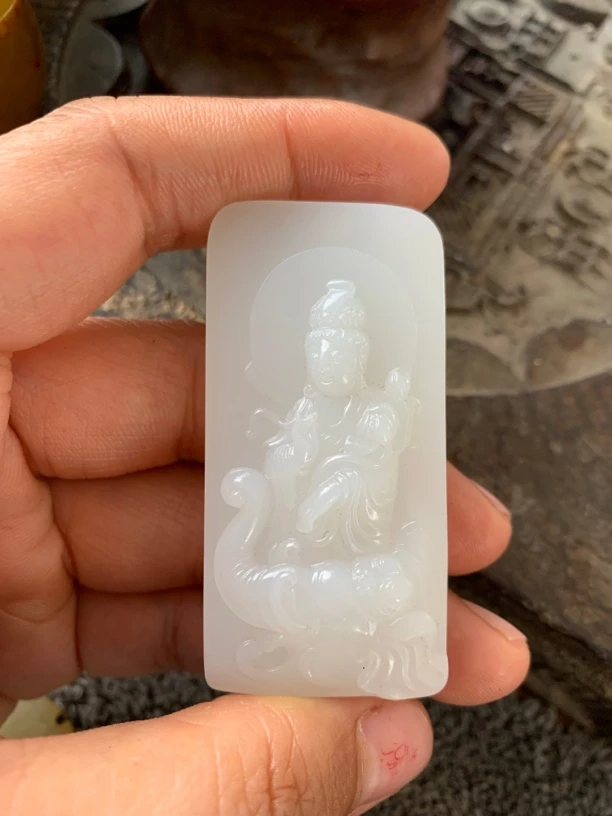 白玉文殊菩萨普贤菩萨挂件精品玉雕