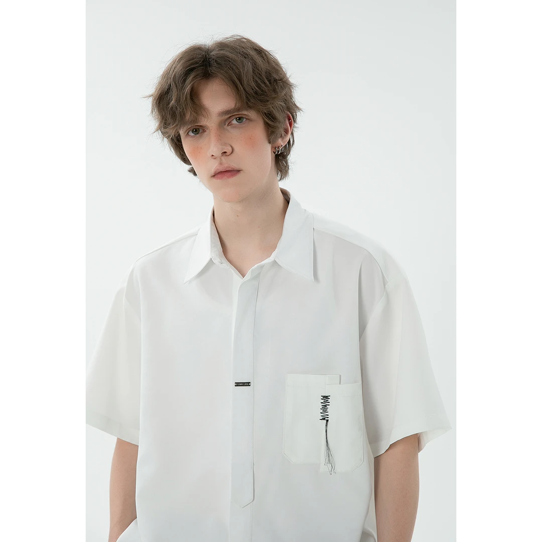 Jaaniste短袖衬衫男夏季新款休闲百搭上衣小众设计感轻薄透气衬衣