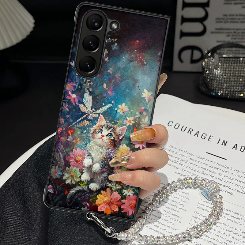 油画猫咪三星zfold7折叠手机壳zfold5新款zfold4保护套w25女
