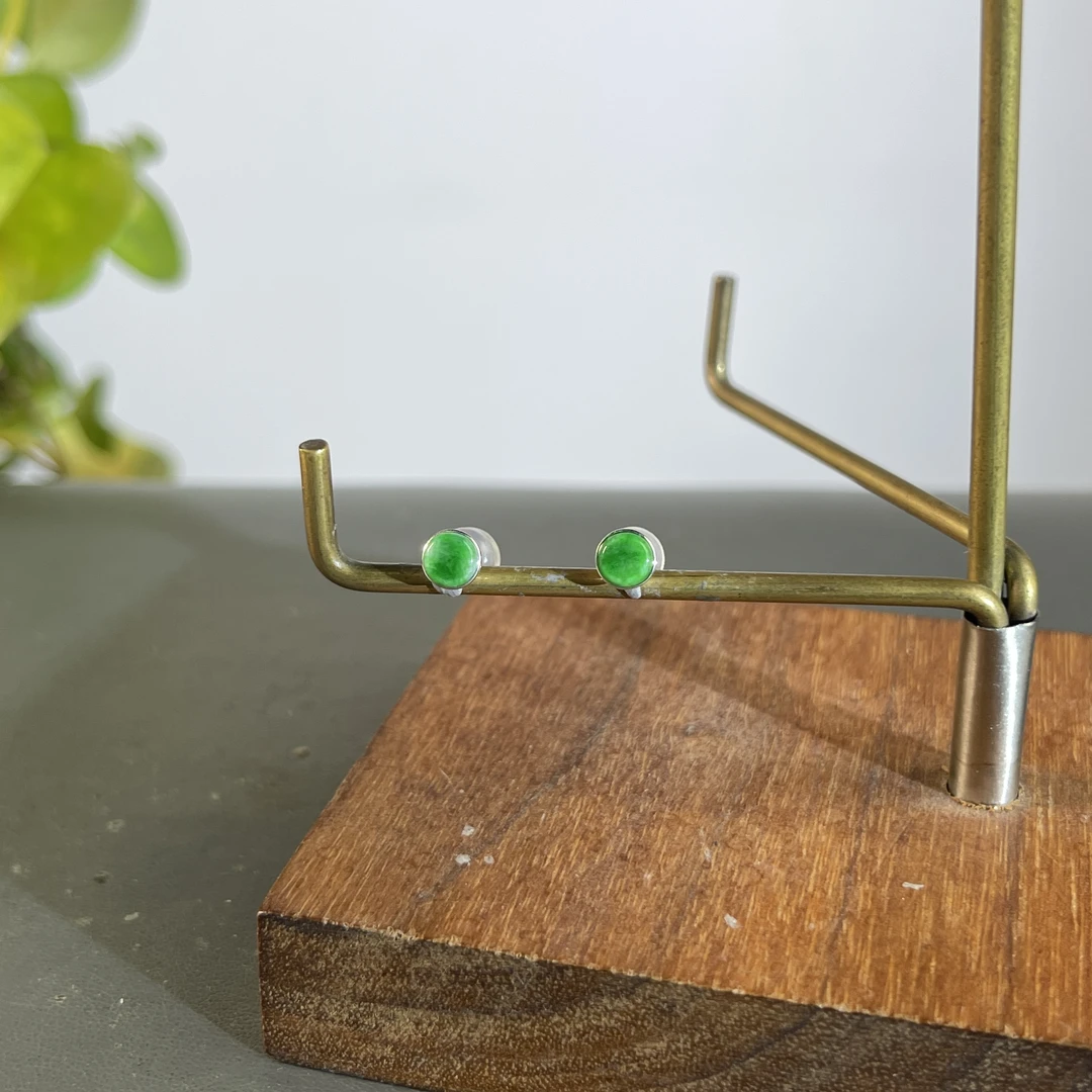 JXZC12-92 天然翡翠缅甸A货 18K镶嵌耳饰