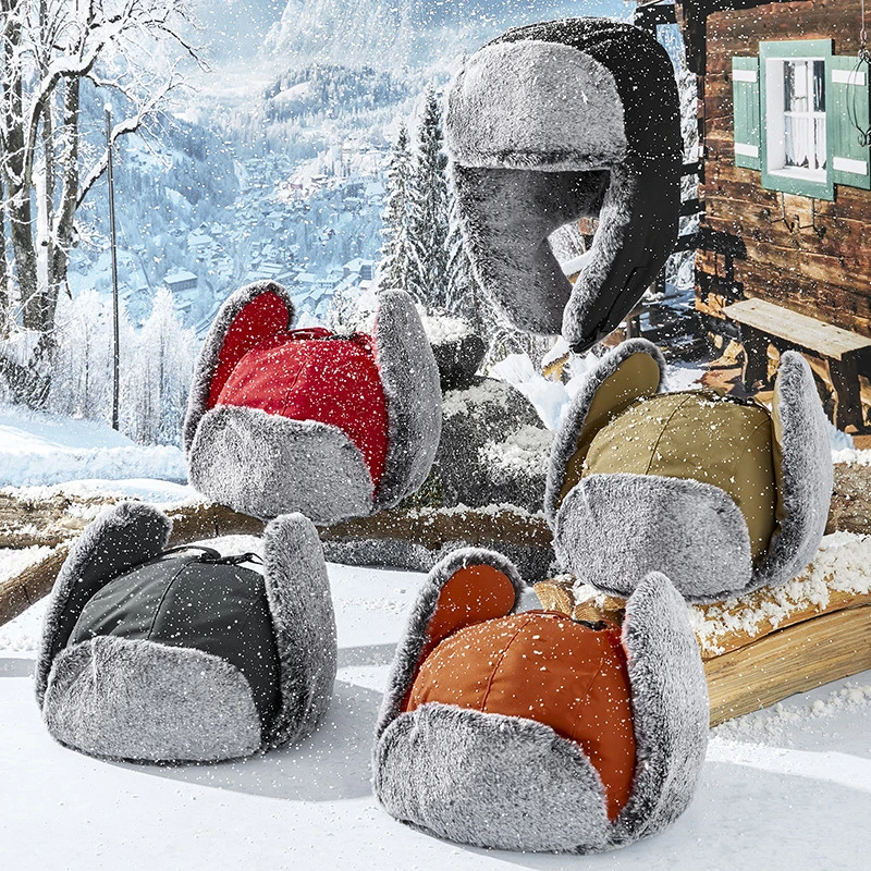 秋冬中老年男女保暖帽子骑车防冻加绒防风防水护耳帽户外防寒雷锋