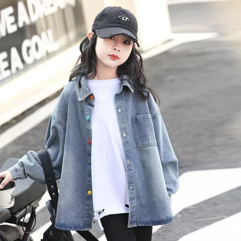 女童牛仔衬衫外套2025时髦洋气儿童新款洋气春秋款中大童上衣潮童