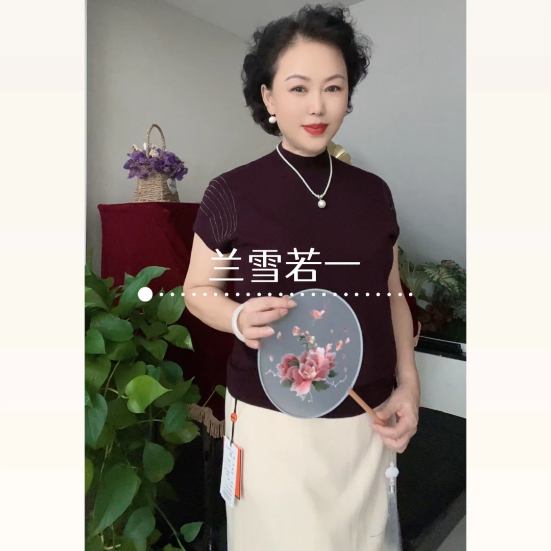 【兰雪若一】25年秋季100%绵羊毛烫钻飞飞袖短袖针织上衣LX87612