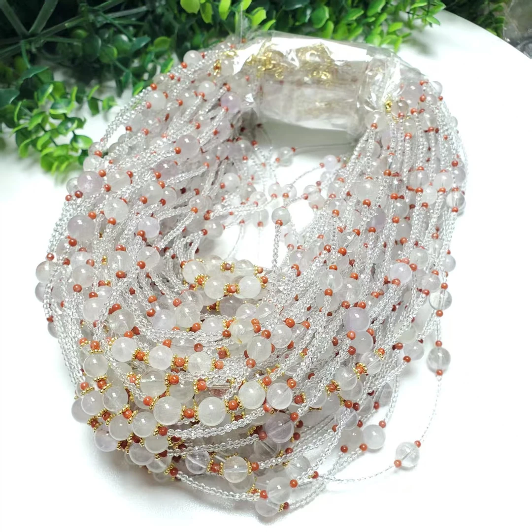 Q456【赵小姐】时尚白水晶＋南红项链多样发其一