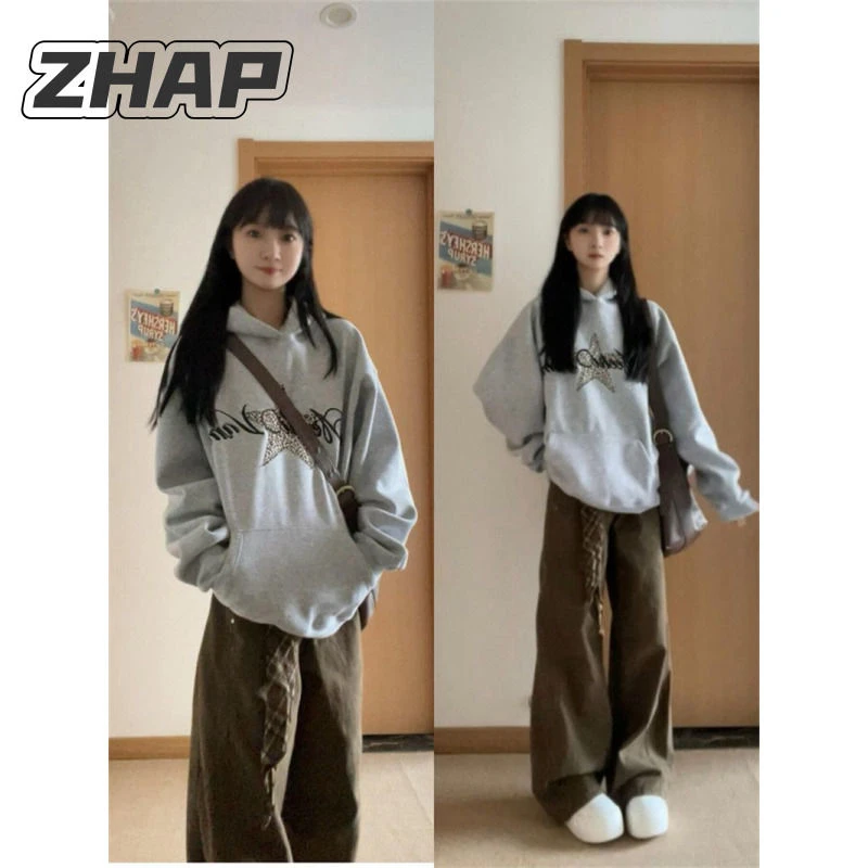 【ZHAP】重磅无帽绳连帽卫衣女秋冬季气质通勤加绒加厚休闲宽松上衣