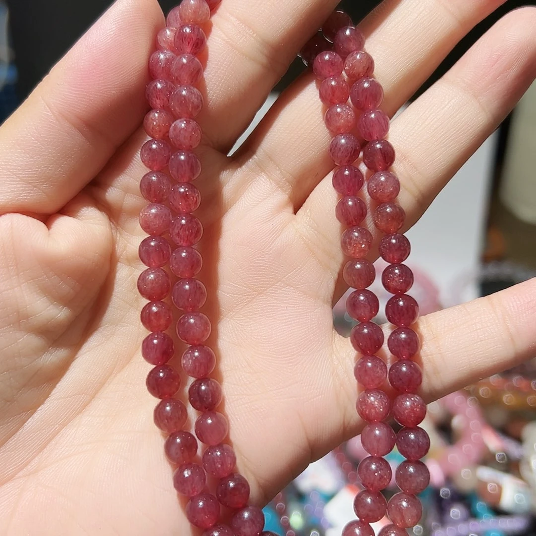 水晶手链未镶嵌鸽血红草莓晶多圈33号