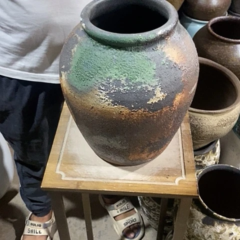 紫砂花盆口16高度29绿色无孔