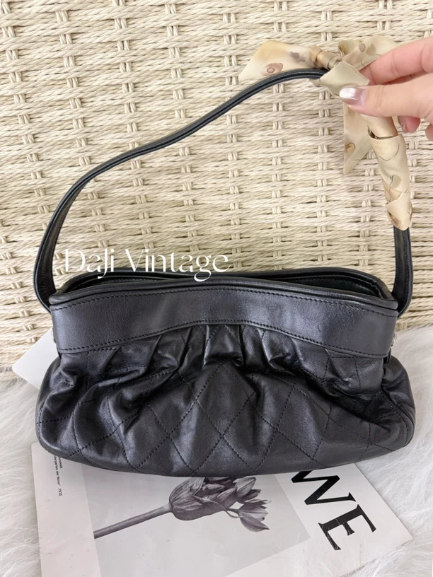 95新 Chanel/香奈儿 大吉中古/Chanel香奈儿黑金褶皱饺子单肩包