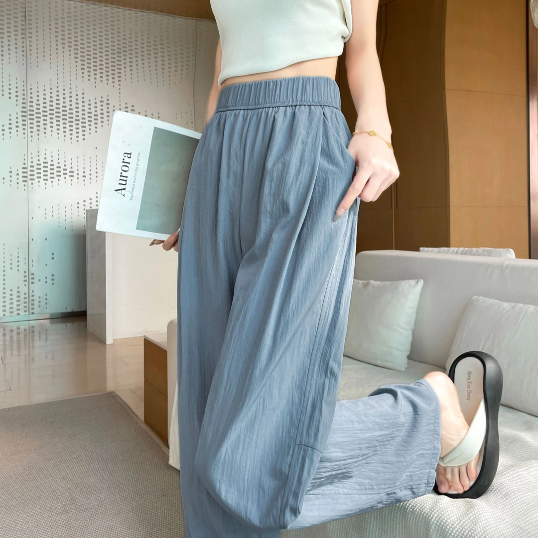 冰丝阔腿裤女夏季薄款高腰垂感山本裤天丝女裤夏天休闲窄版直筒裤