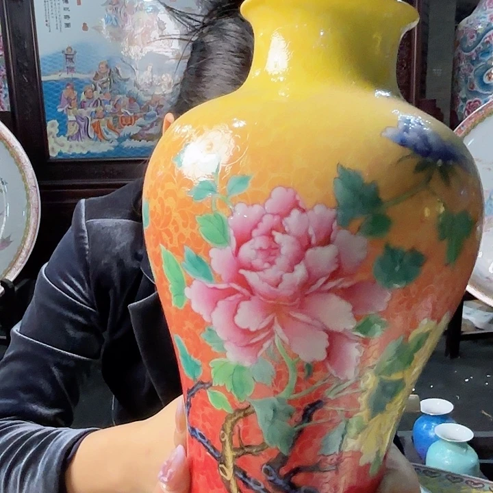 手工艺品琉璃景德镇高温陶瓷扒花瓶看画片