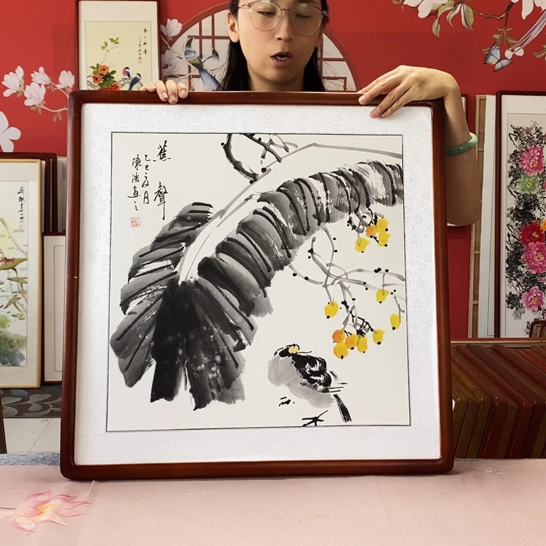 国画手写手绘带框包邮62✖️62国画作品