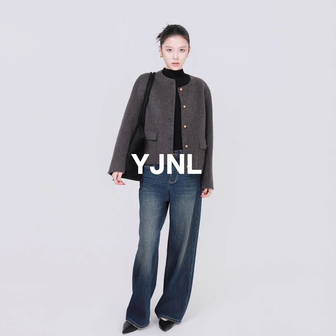 遇见逆龄100%澳毛圆领大衣女2025年新款短款双面呢外套女秋季外套