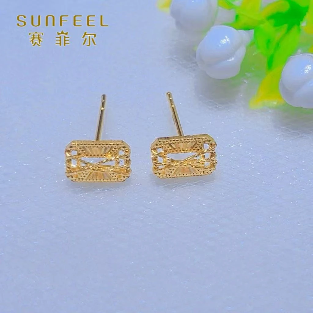 SUNFEEL/赛菲尔黄金足金拉丝炫彩方形直针黄金耳饰精美时尚5G精工