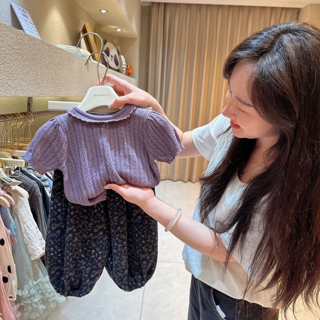 (现货)圆子家儿童洋气女童装春夏季女宝宝童装娃娃领奶奶裤子套装