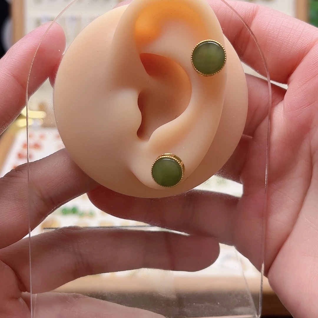 和田玉银S925镶嵌耳饰