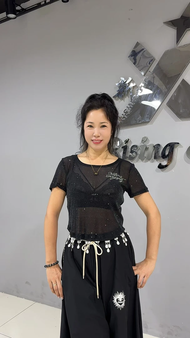 2025闪星光上衣宽松印钻石花短袖女长款559