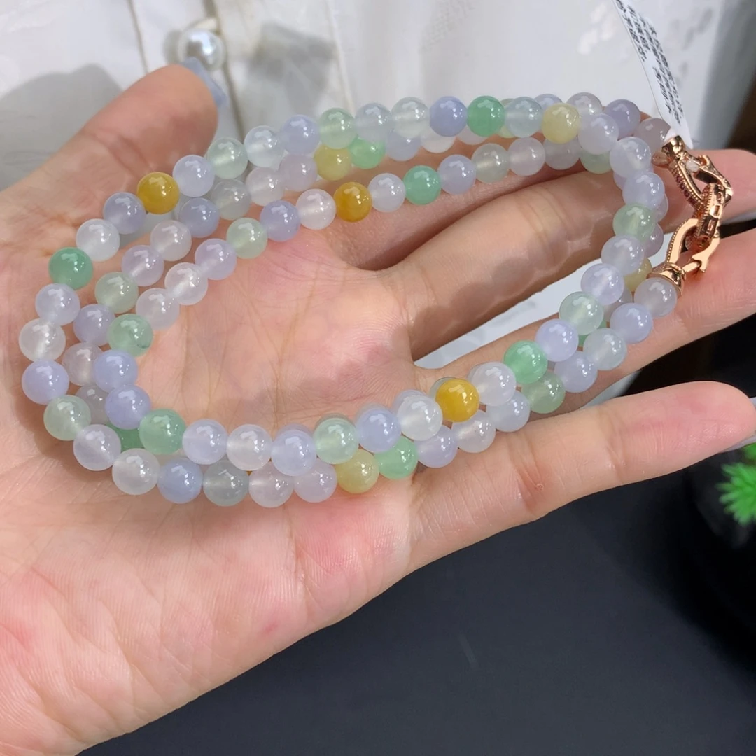 翡翠未镶嵌手串卡6冰胶多宝项链