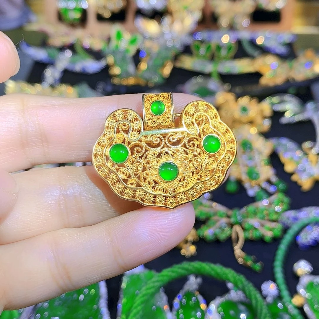 吊坠(不含链)银S925镶嵌翡翠