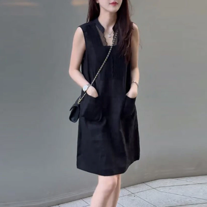 欧货时尚设计感蕾丝拼接轻熟背心裙女夏季2025新款气质连衣裙短裙