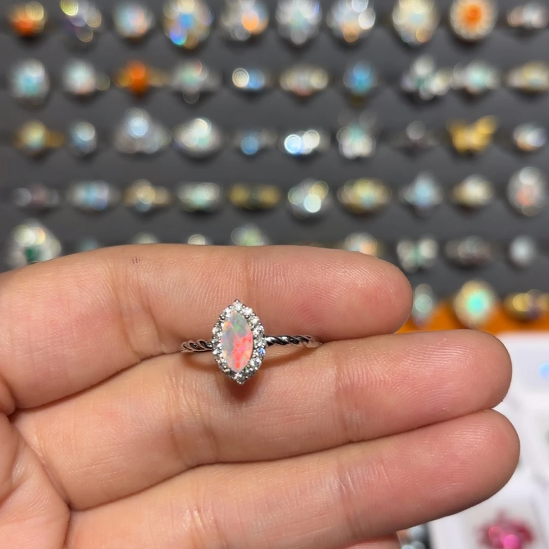 欧泊戒指银S925镶嵌欧波戒指